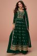Dark Green Embroidery High Slit Silk Palazzo Suit