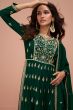 Dark Green Embroidery High Slit Silk Palazzo Suit