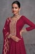 Red Embroidered Flared Style Georgette Sharara Suit