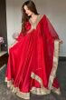 Red Long Flared Silk Anarkali Gown
