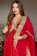 Red Long Flared Silk Anarkali Gown