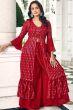 Red Georgette Sequins Work Shrug with Top and Palazzo 