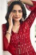 Red Georgette Sequins Work Shrug with Top and Palazzo 