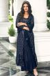 Navy Blue Georgette Sequins Work Shrug with Top and Palazzo 