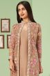 Beige Georgette Embroidered Jacket with Kurti and Churidar