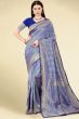 Dark Blue Weaved Jacquard Saree