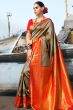 Tan Beige Woven Silk Saree With Orange Border