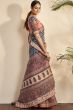 Blue Stripe Printed Silk Saree