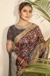 Dark Brown Printed Silk Saree