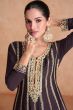 Brown Chinnon A line Sharara Suit with Heavy Embroidery