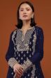 Navy Blue Dori Embroidered Georgette Palazzo Suit