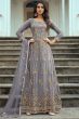 Grey Embroidered Anarkali Suit in Net