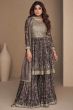Charcoal Grey Chinnon Silk Sharara Suit