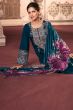 Teal Blue Embroidered Velvet Suit Set