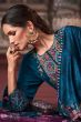 Teal Blue Embroidered Velvet Suit Set