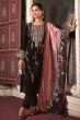 Dark Brown Embroidered Velvet Suit Set