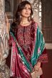 Maroon Embroidered Velvet Suit Set