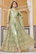 Light Green Embroidered Front Slit Net Suit