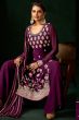Plum Purple Georgette Embroidered Palazzo Suit