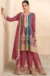 Multi Color Pink Chinon Embroidered Suit