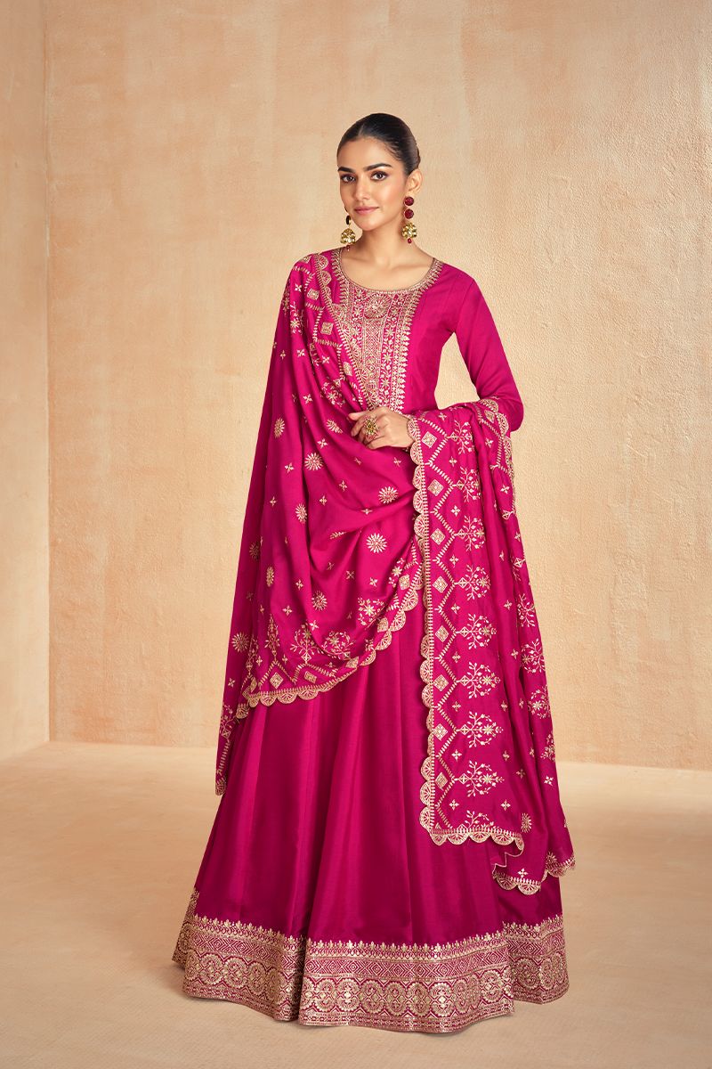 Pink Embroidered A Line Anarkali Suit Set