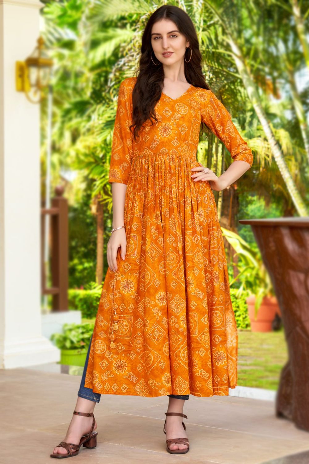 Yellow Rayon Printed Naira Kurta