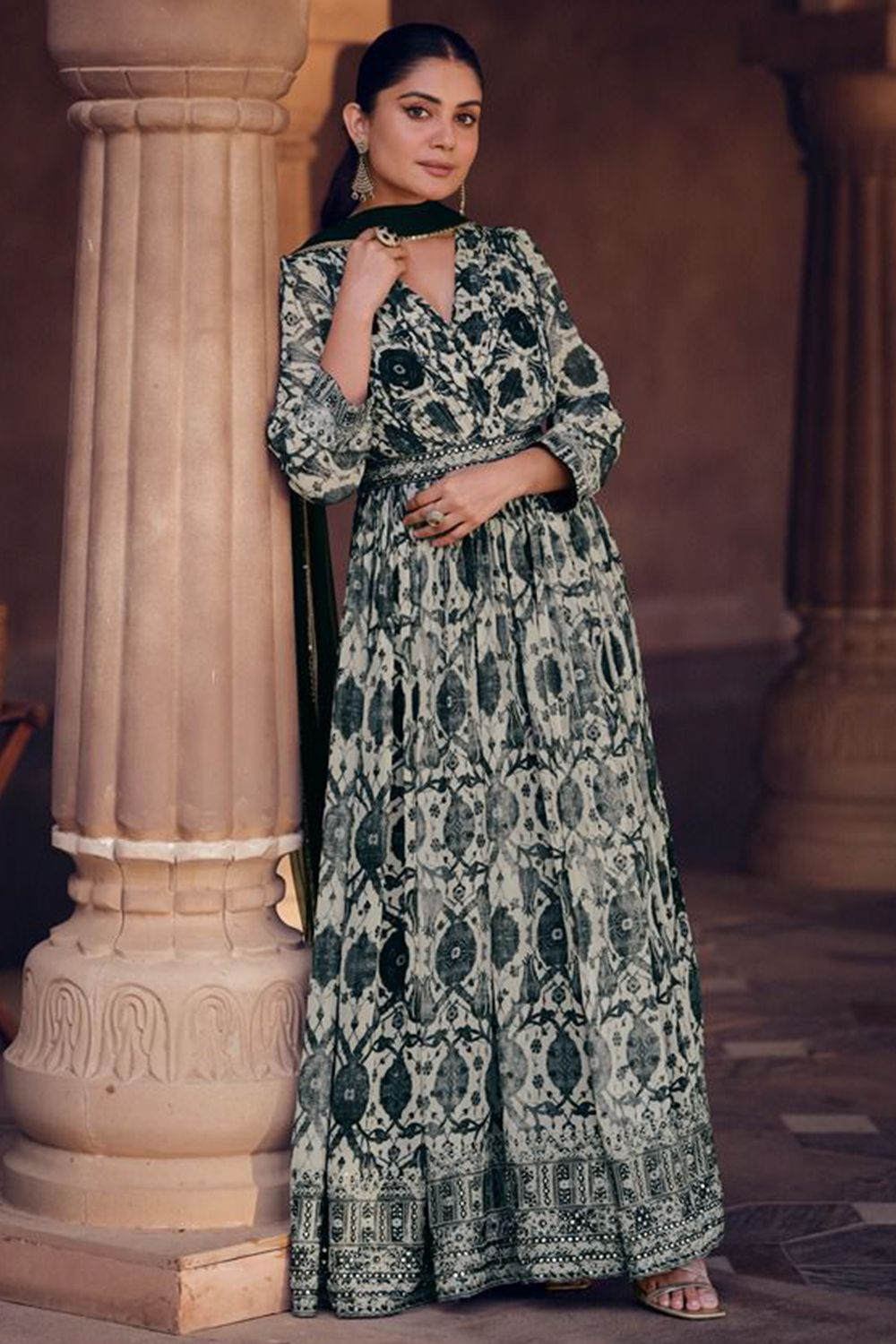Black Printed Georgette Anarkali Gown