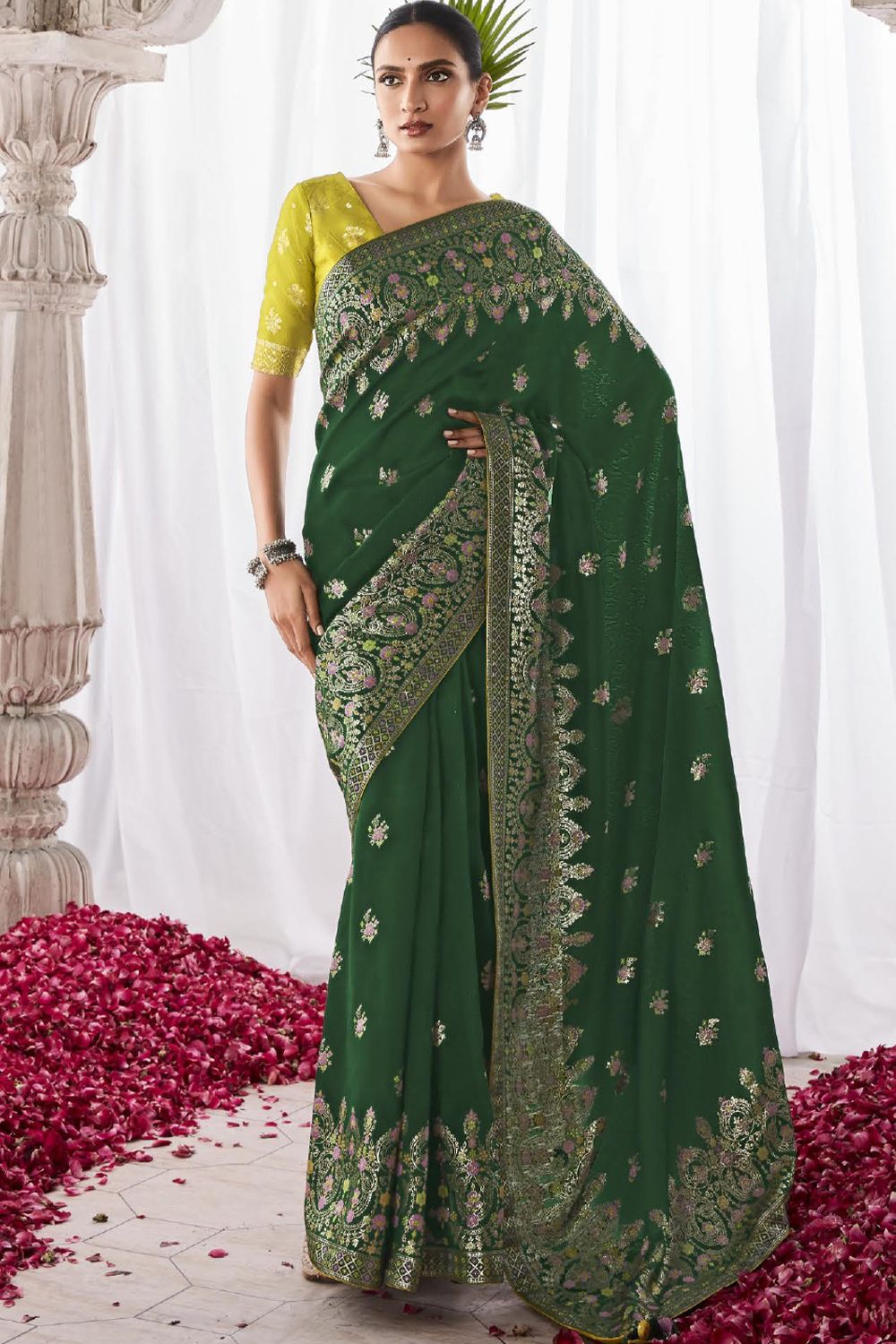 Green Silk Minakari Saree