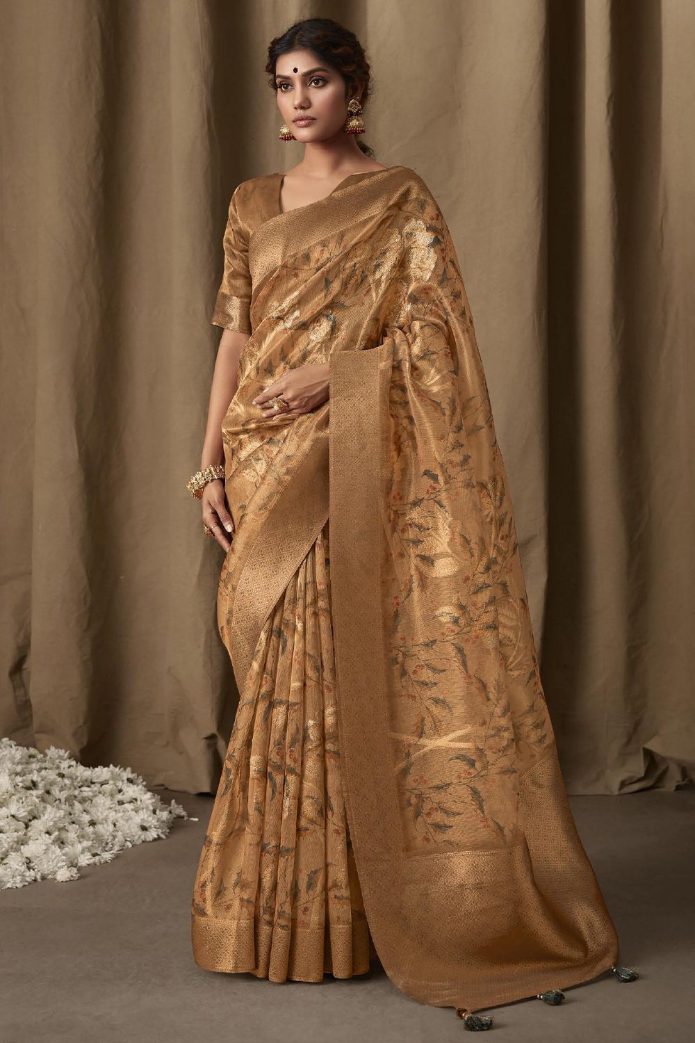 Chrome Green Banarasi Tissue Jacquard Saree