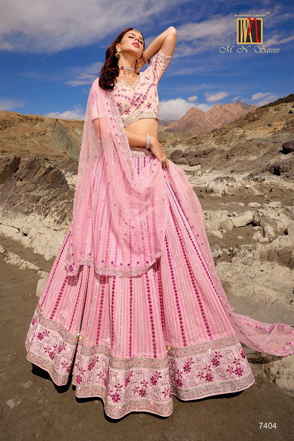 Baby Pink Heavy Net Lehenga Choli With Mirror Work