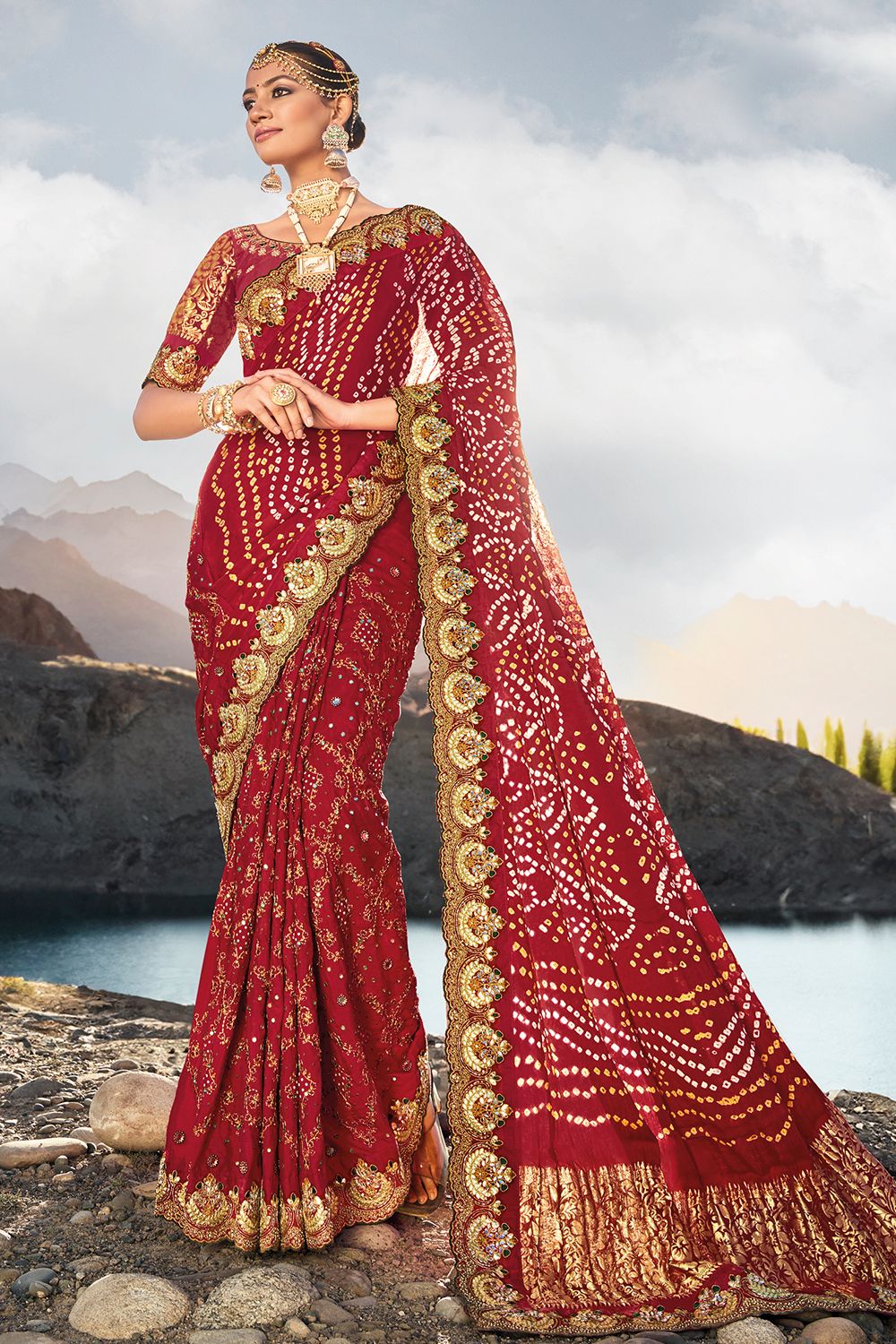Red Fancy Silk Saree With Embroidery