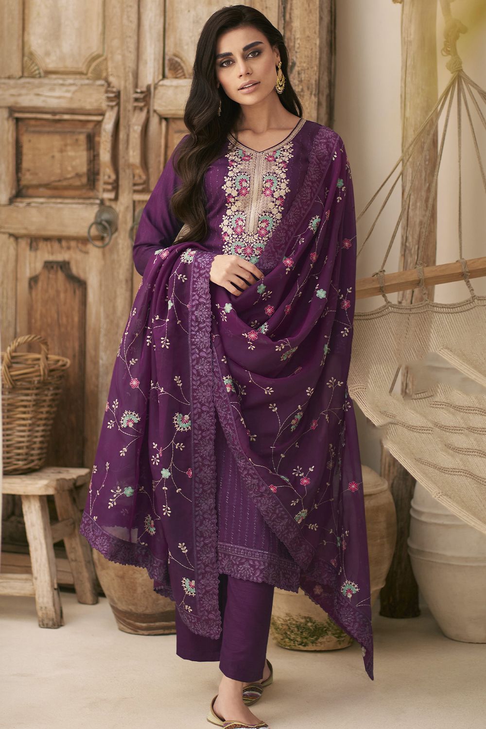Purple Salwar Kameez in Dolla Silk