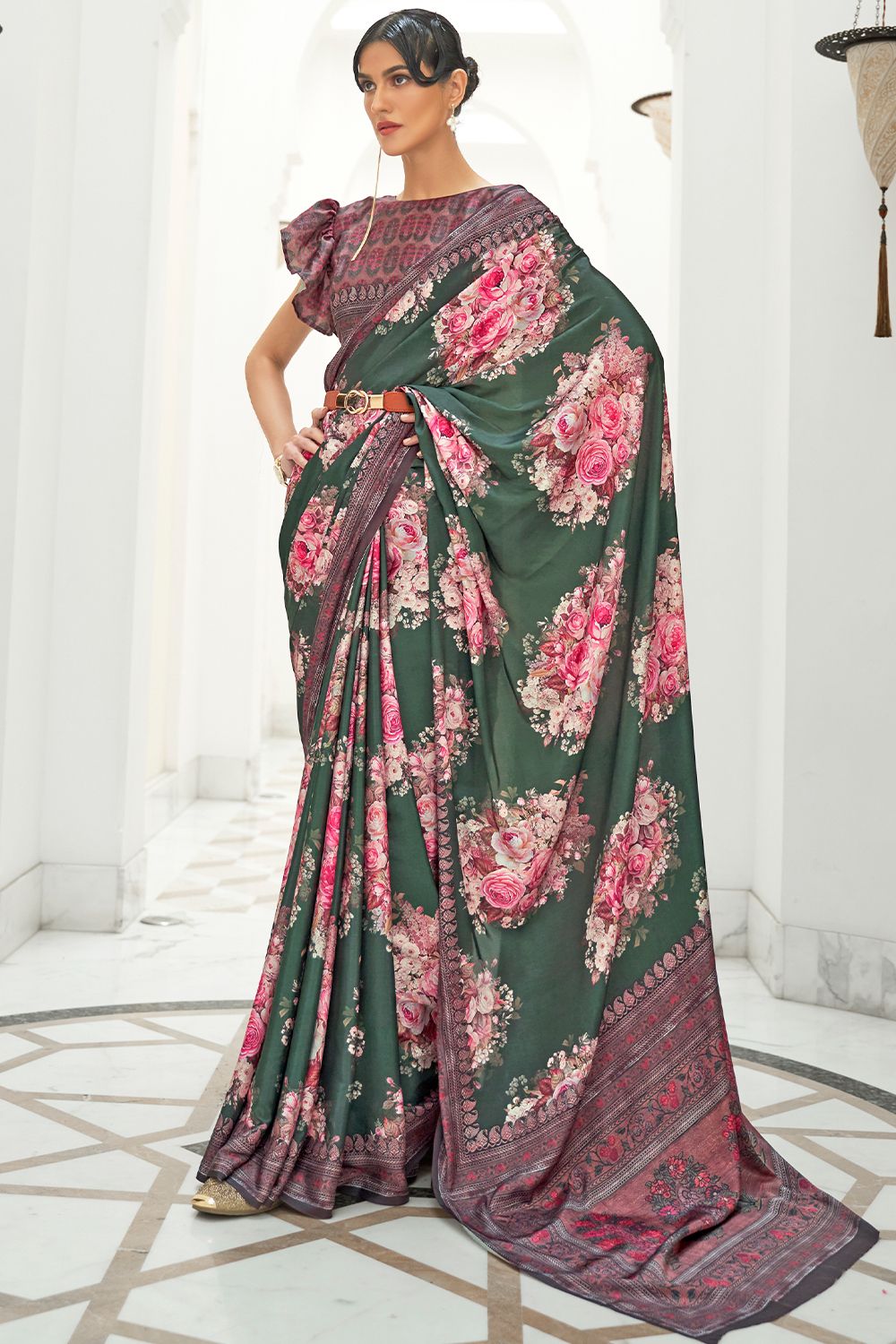Green Saree in Silk Crepe