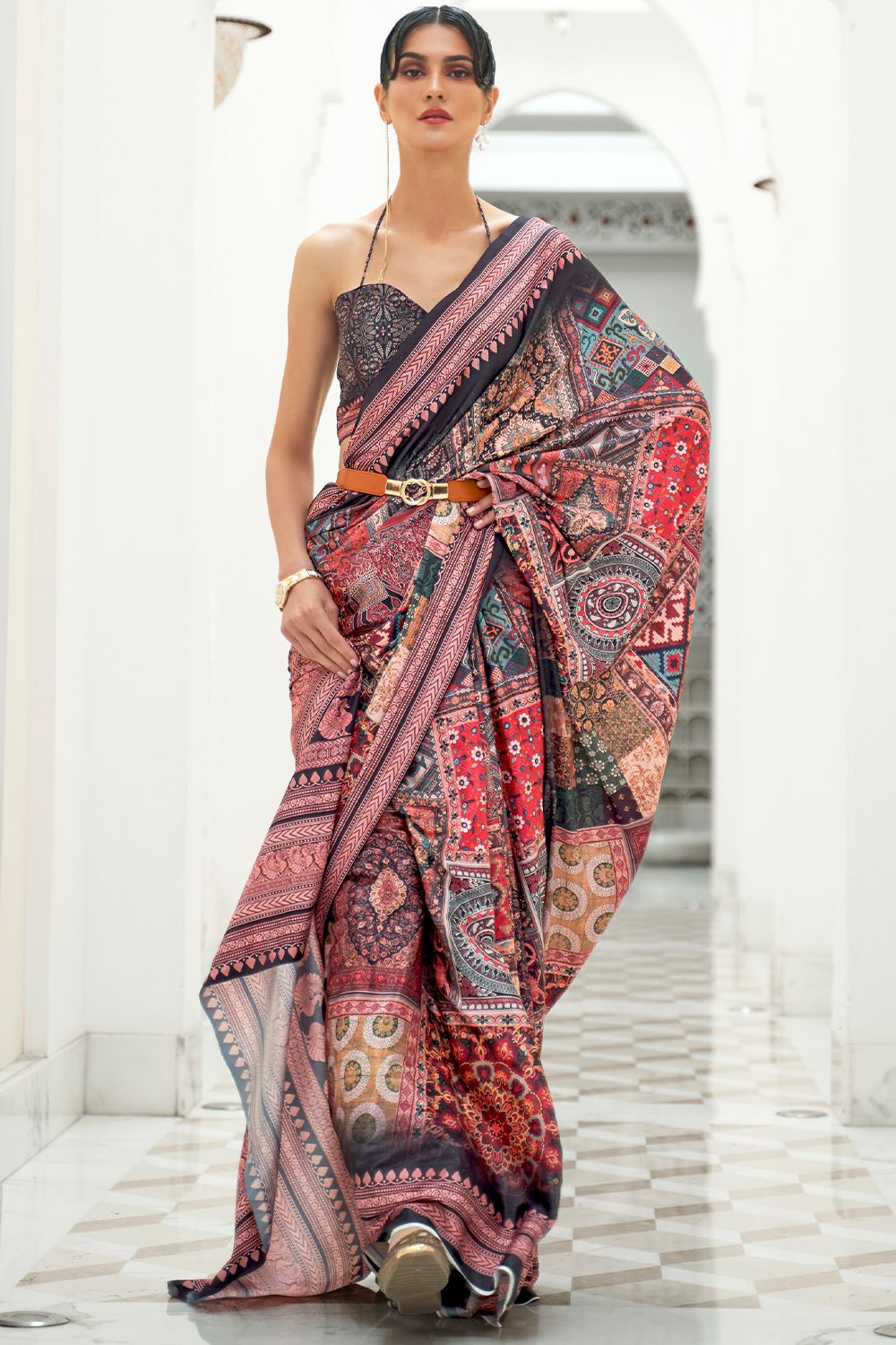 Ink Black Saree in Silk Crepe