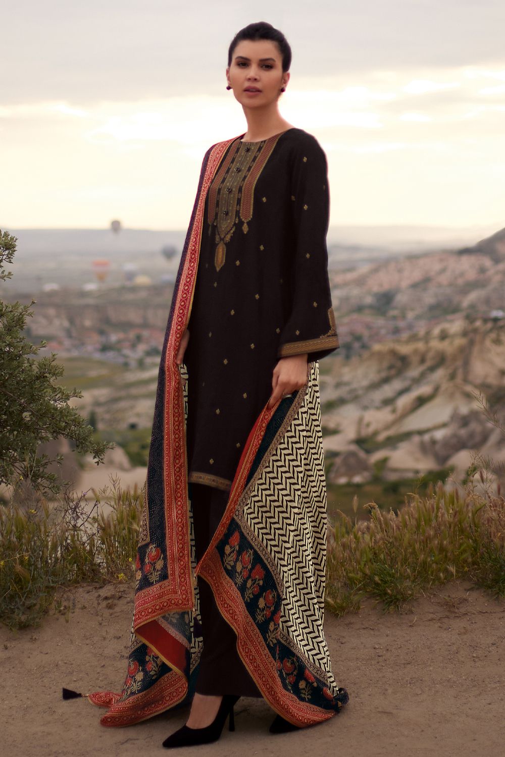 Black Meenakari Silk Woven Suit set