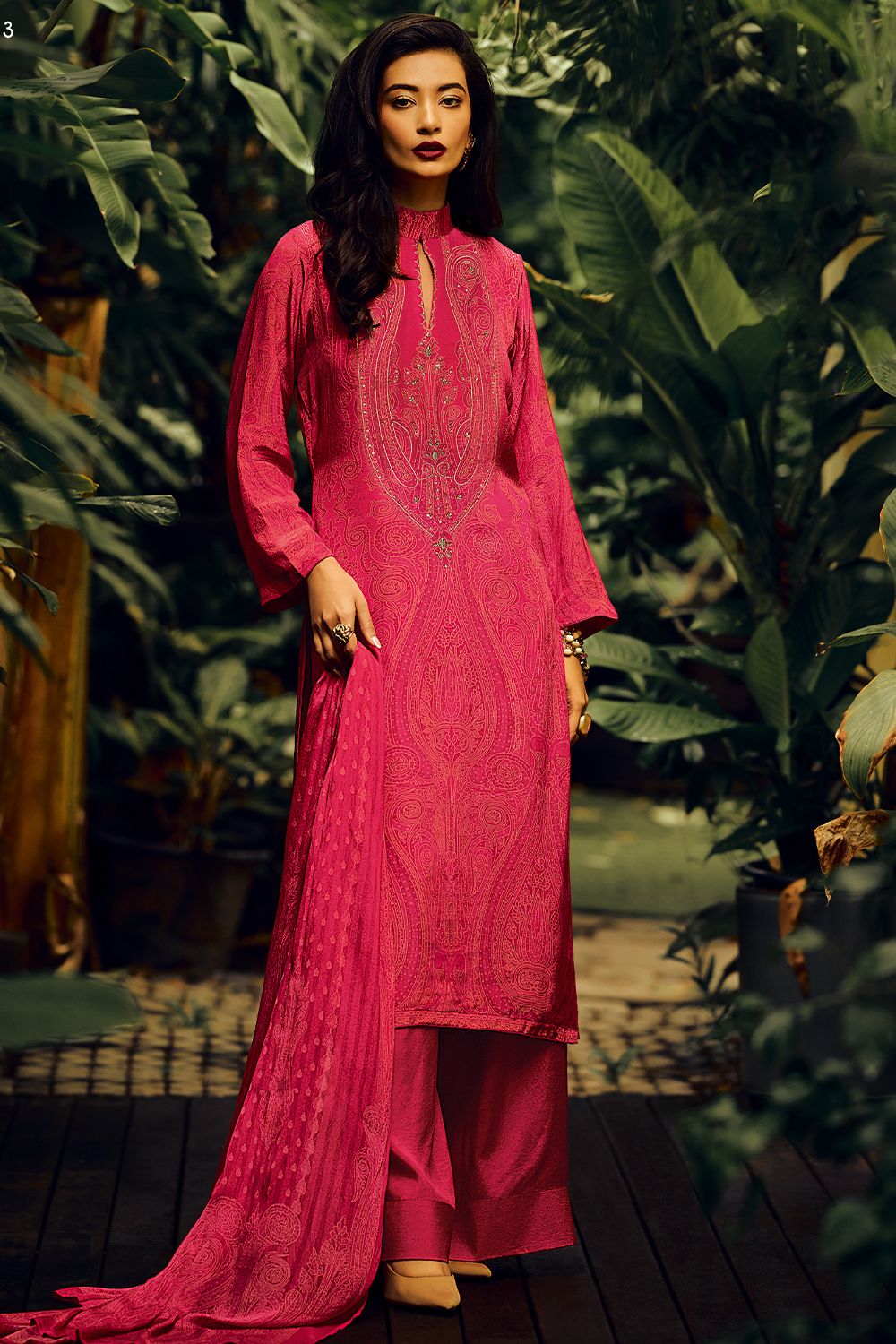 Dark Pink Muslin Silk Digital Printed Salwar Kameez Set 