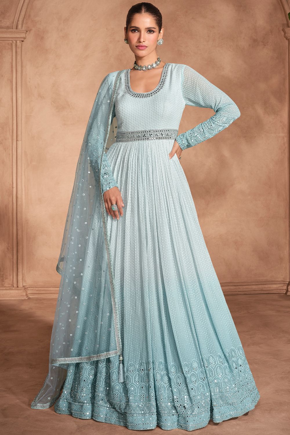 Light Blue Georgette Embroidered Anarkali Suit