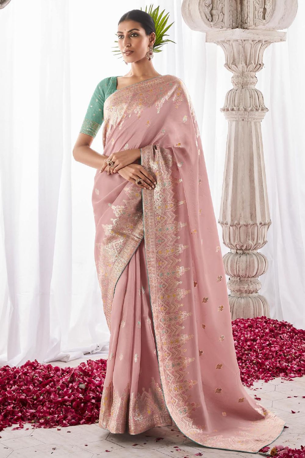 Baby Pink Silk Minakari Saree 
