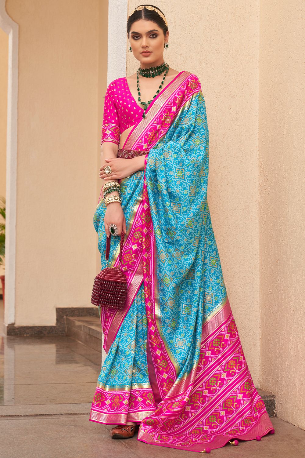 Light Blue Printed Silk Saree