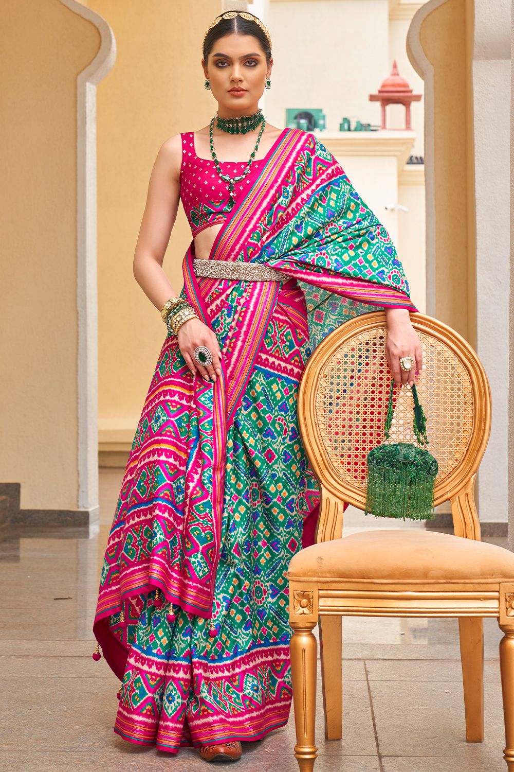 Sky Blue Foil Print Silk Saree