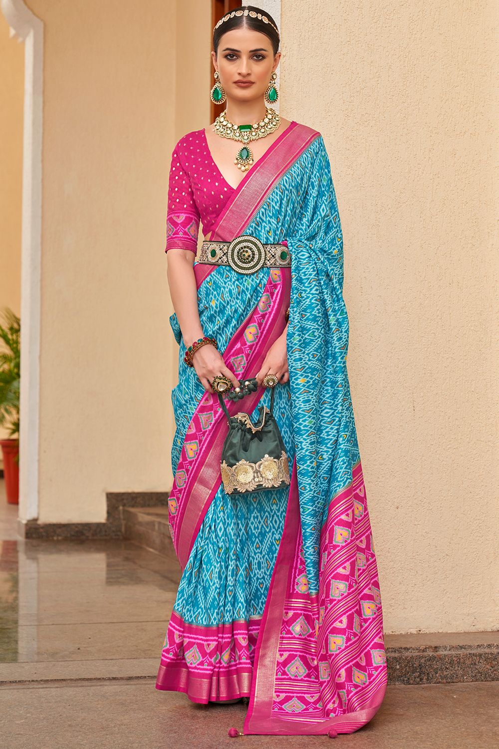 Sea Blue Ikat Silk Saree