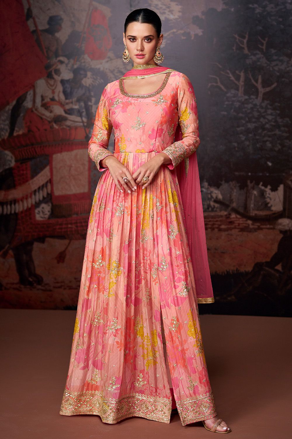 Blush Pink Fancy Silk Anarkali Suit With Zari