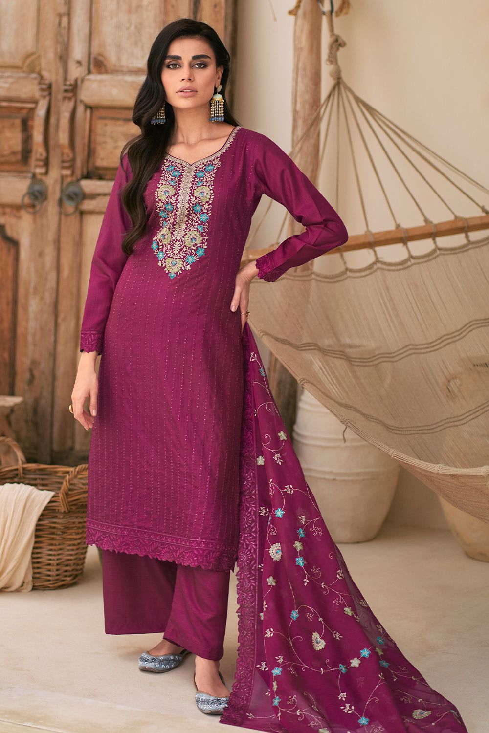 Magenta Salwar Kameez in Dolla Silk