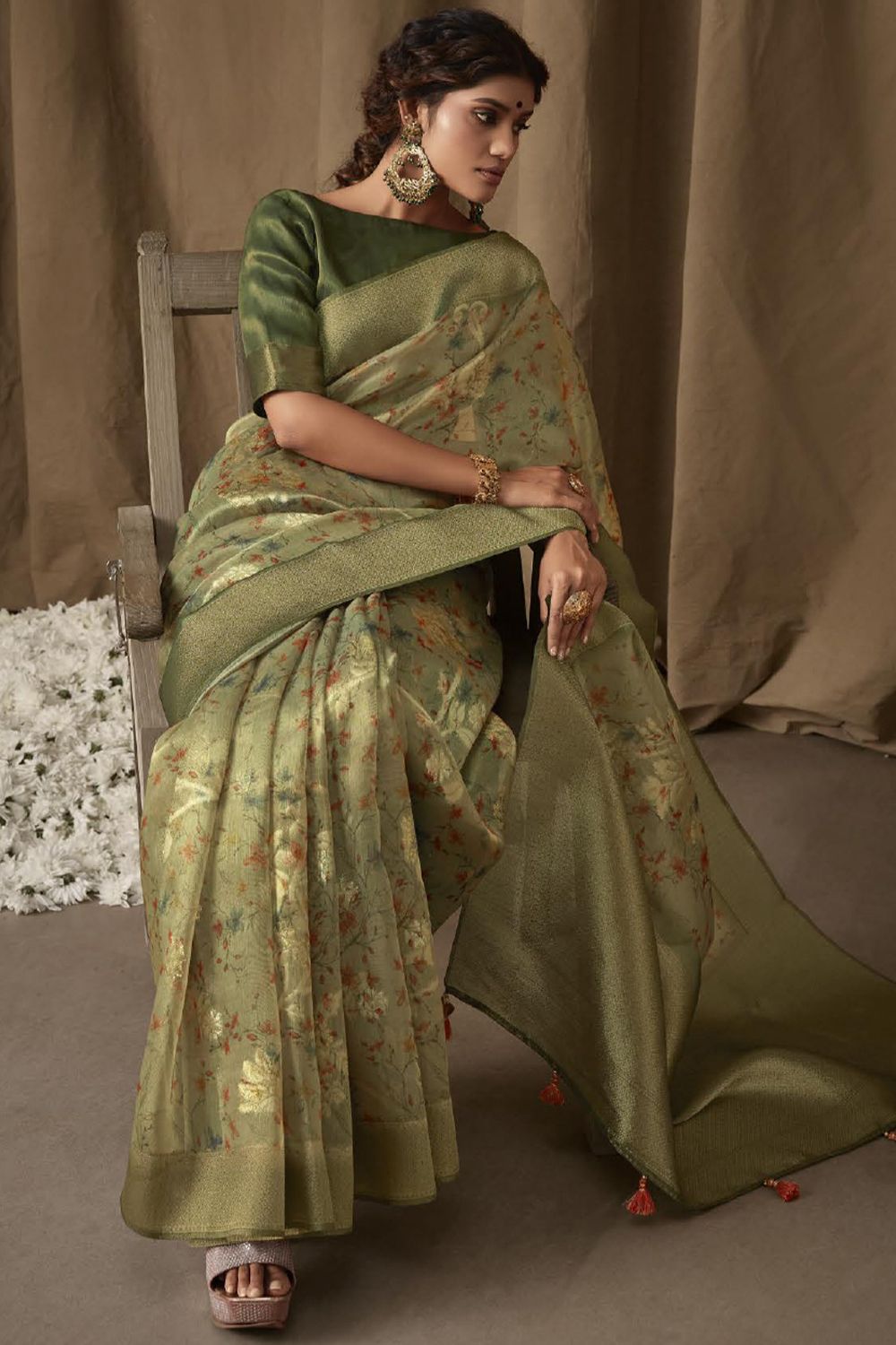Spring Green Banarasi Tissue Jacquard Saree