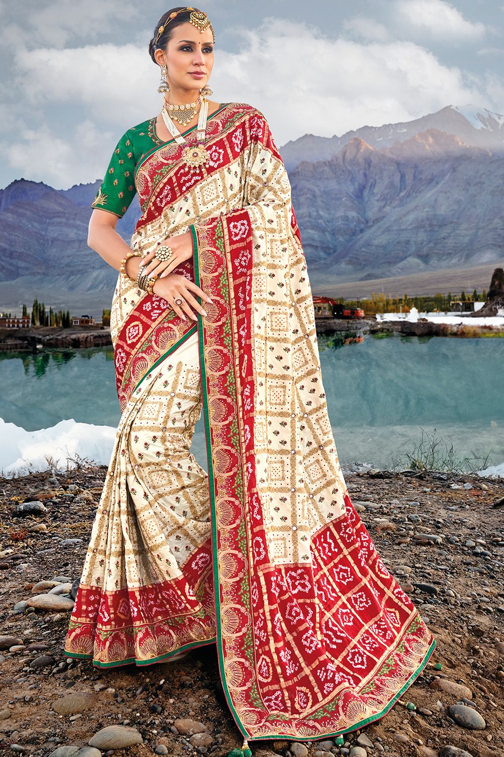 Cream Fancy Silk Saree With Embroidery