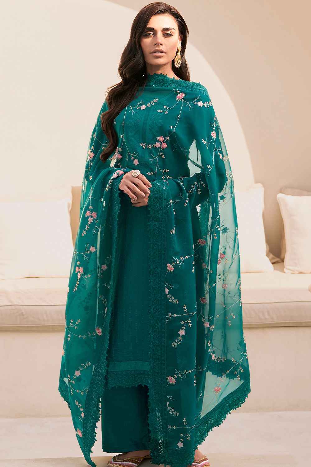 Bottle Green Salwar Kameez in Dolla Silk