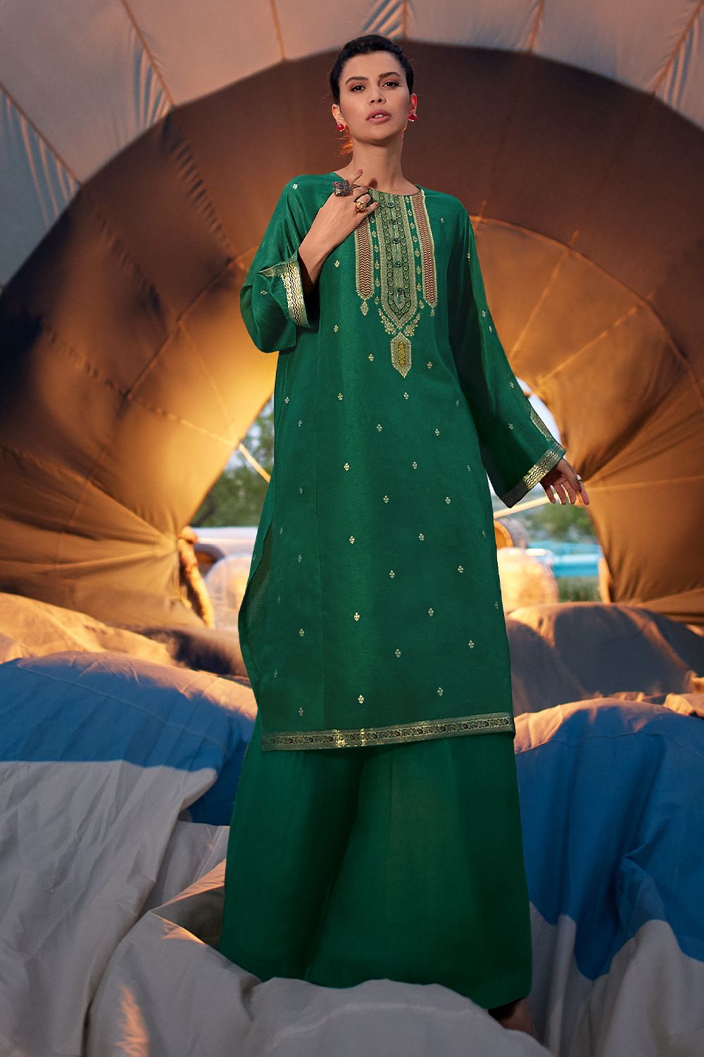 Green Meenakari Silk Woven Suit set