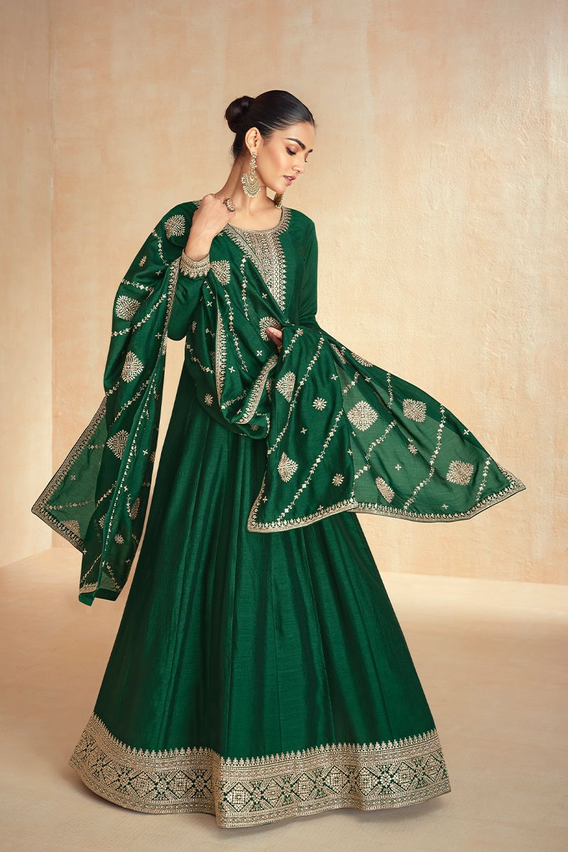 Green Embroidered A Line Anarkali Suit Set