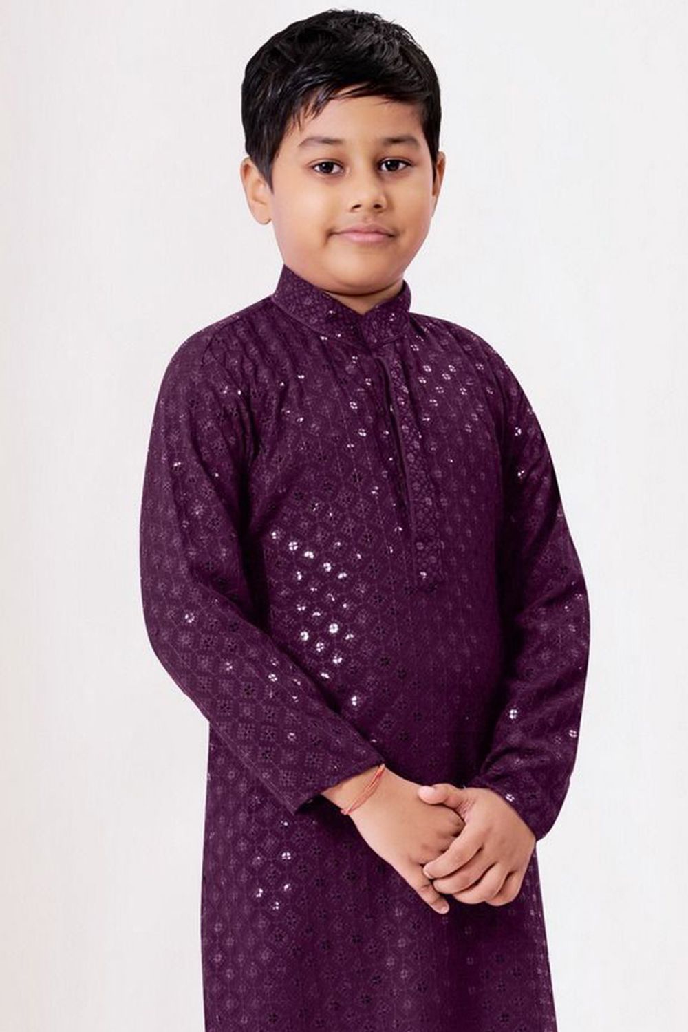 Purple Embroidered Kids Cotton Kurta