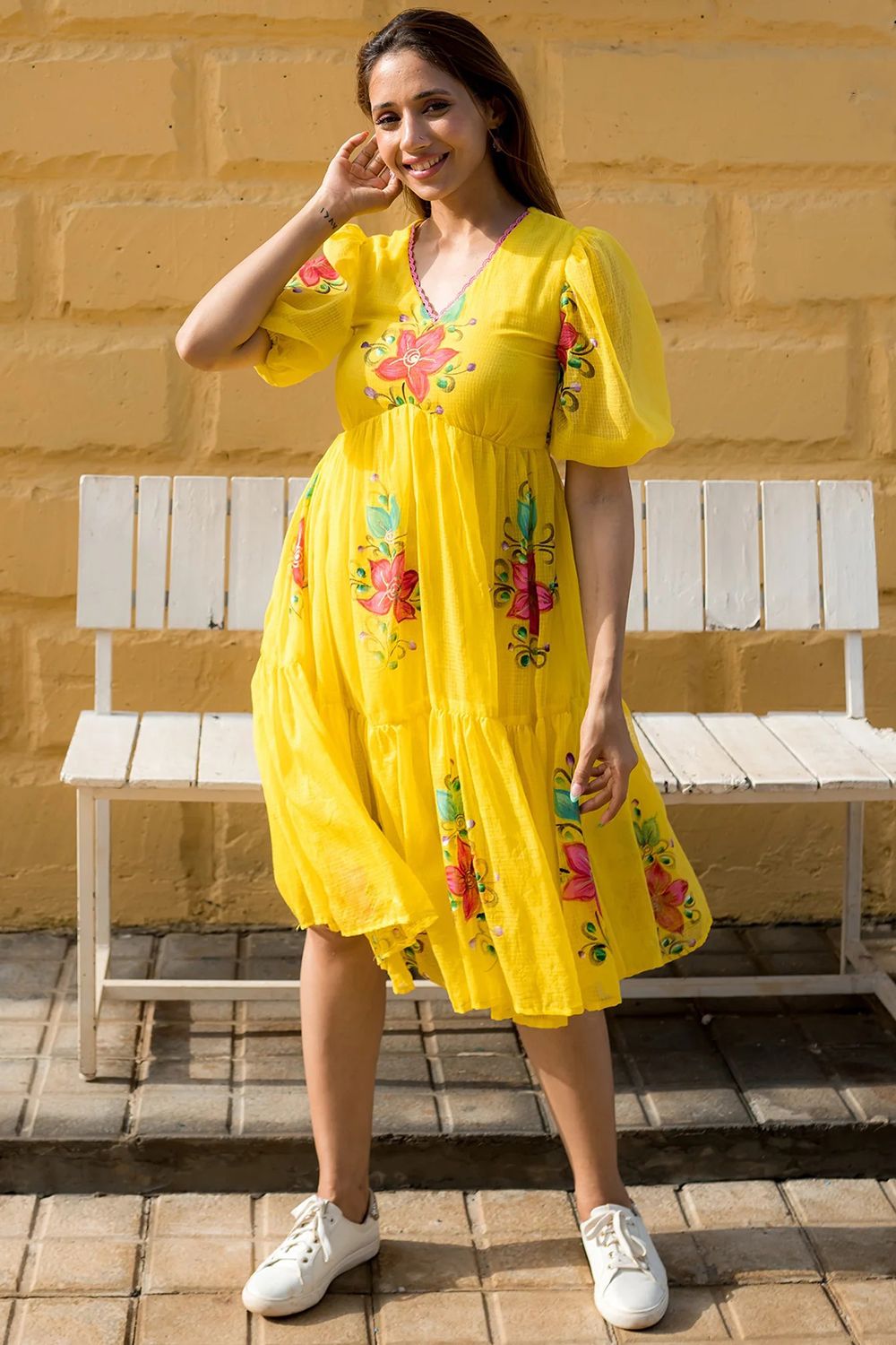 Yellow Printed  Cotton Dress